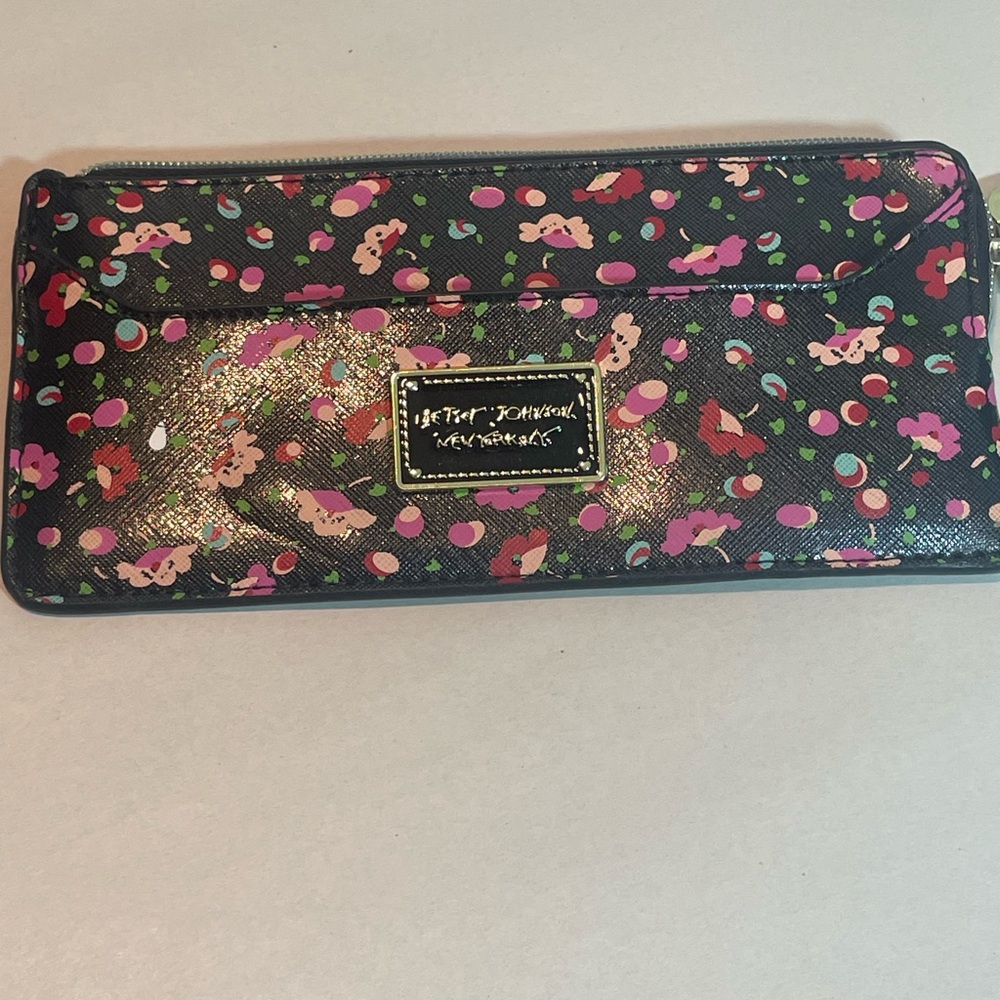 Betsey Johnson Black Floral Wristlet Wallet